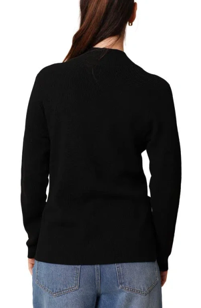 Cyrus Open Front Waffle Cardigan In Black