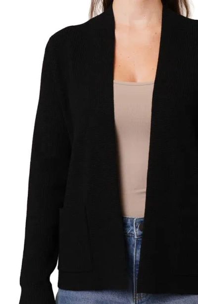 Cyrus Open Front Waffle Cardigan In Black