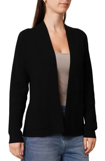 Cyrus Open Front Waffle Cardigan In Black