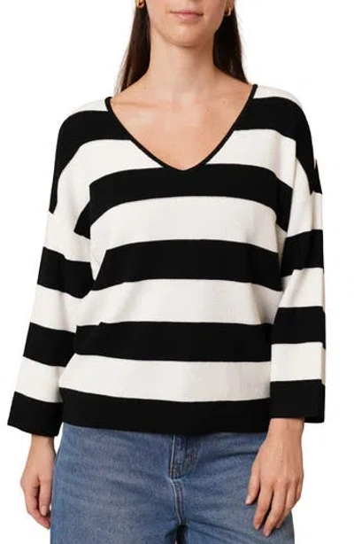 Cyrus Stripe V-neck Waffle Knit Sweater