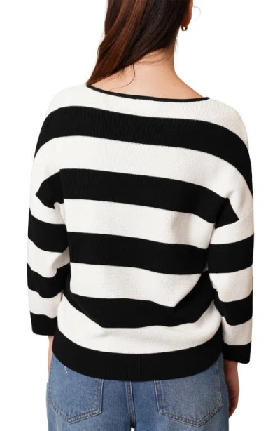 Cyrus Stripe V-neck Waffle Knit Sweater