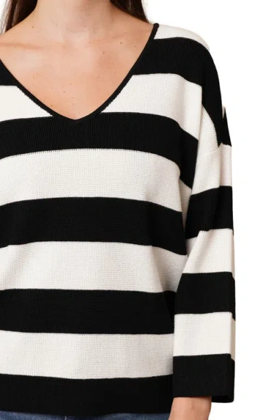 Cyrus Stripe V-neck Waffle Knit Sweater