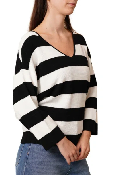 Cyrus Stripe V-neck Waffle Knit Sweater
