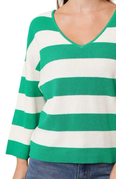 Cyrus Stripe V-neck Waffle Knit Sweater