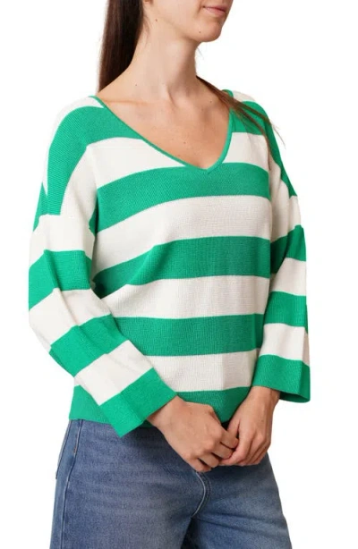 Cyrus Stripe V-neck Waffle Knit Sweater