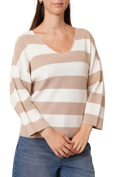 Cyrus Stripe V-neck Waffle Knit Sweater