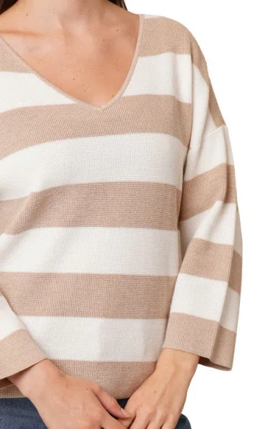Cyrus Stripe V-neck Waffle Knit Sweater