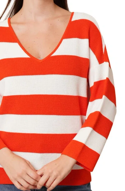 Cyrus Stripe V-neck Waffle Knit Sweater