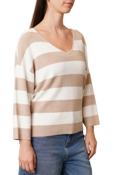 Cyrus Stripe V-neck Waffle Knit Sweater