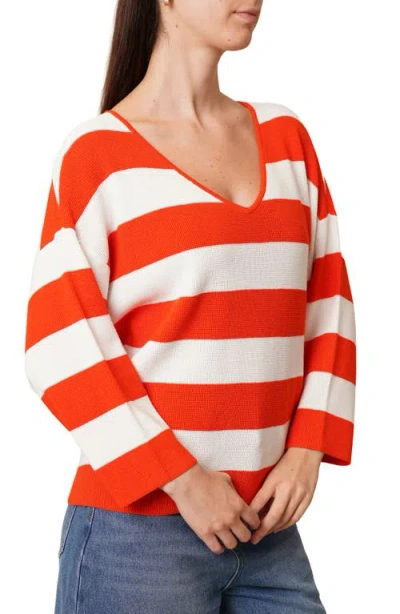 Cyrus Stripe V-neck Waffle Knit Sweater