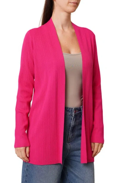 Cyrus Ribbed Open Front Long Cardigan In Pink