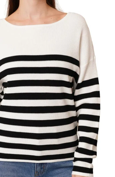 Cyrus Stripe Waffle Sweater In White
