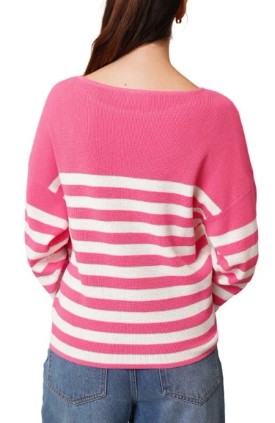 Cyrus Stripe Waffle Sweater In Pink