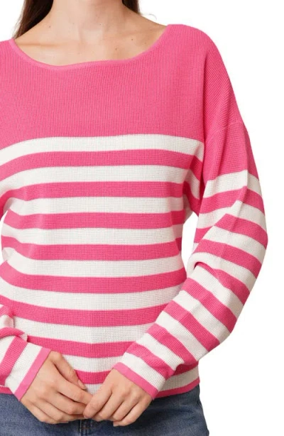 Cyrus Stripe Waffle Sweater In Pink