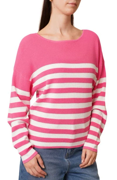 Cyrus Stripe Waffle Sweater In Pink