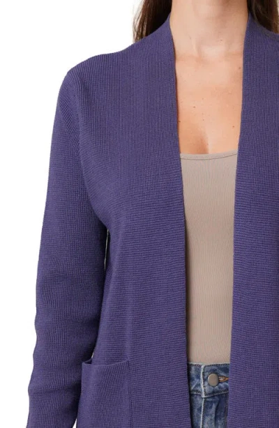 Cyrus Open Front Waffle Cardigan In Purple