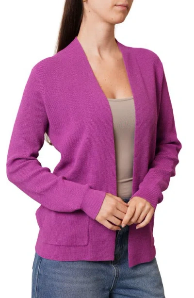 Cyrus Open Front Waffle Cardigan In Purple