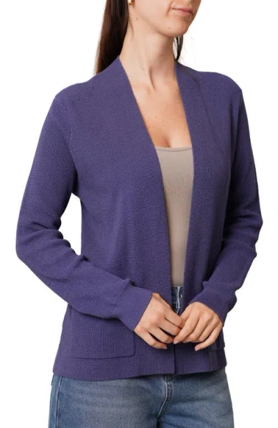 Cyrus Open Front Waffle Cardigan In Purple