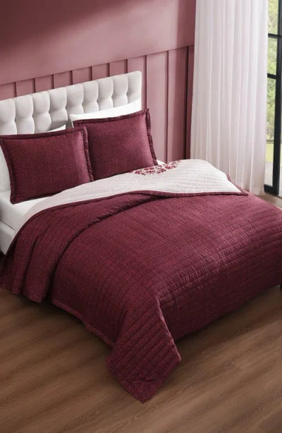 Bebejan Rosewood Harmony Reversible Quilted Coverlet Set In Burgundy