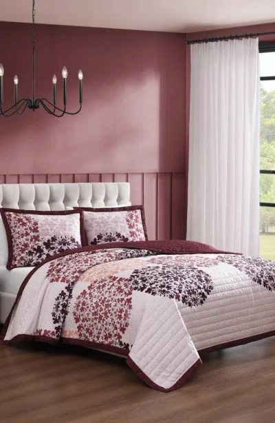 Bebejan Rosewood Harmony Reversible Quilted Coverlet Set In Burgundy