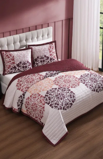 Bebejan Rosewood Harmony Reversible Quilted Coverlet Set In Burgundy