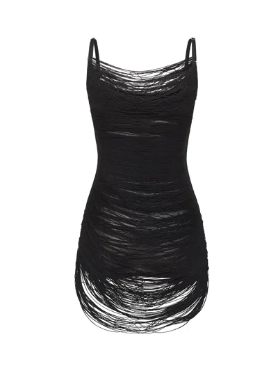 Attico Black Viscose Blend Mini Dress In Black