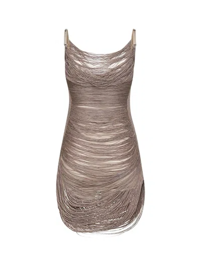 Attico The  Women Silver Knit Fringed Mini Dress