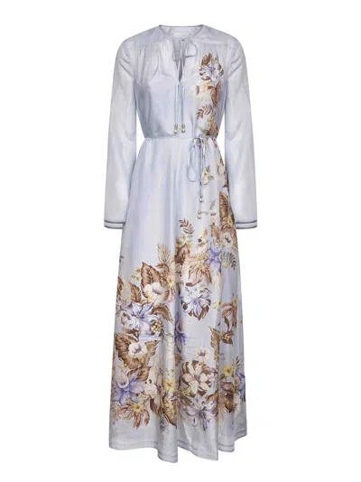 Zimmermann Women Powder Blue Multi Floral Silk Habotai Coco Maxi Dress In Purple