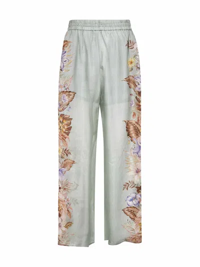 Zimmermann Women Sage Multi Floral Silk Habotai Coco Trousers