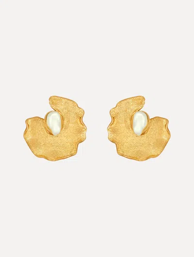 Oscar De La Renta Pearl Lily Pad Earrings