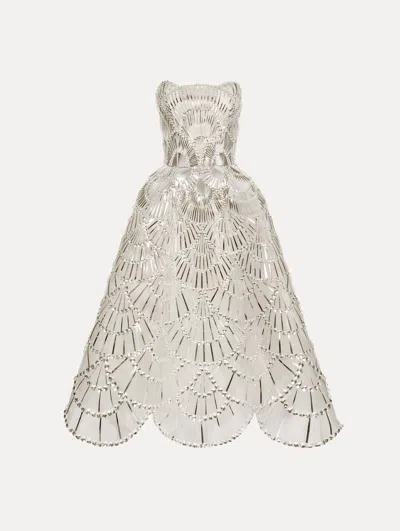 Oscar De La Renta Sequin & Crystal Scallop Embroidered Gown