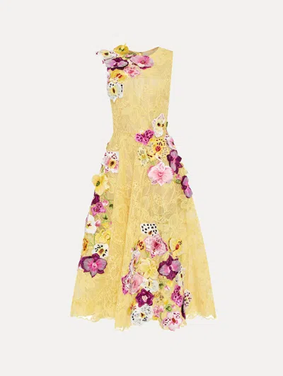 Oscar De La Renta Orchid Embroidered Picot Lace Dress