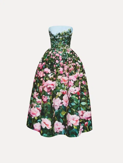 Oscar De La Renta Rose Field Strapless Silk Faille Cocktail Dress In Multi