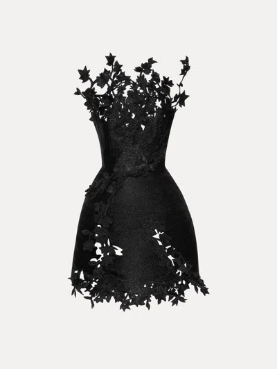 Oscar De La Renta Metallic Cherry Blossom Embroidered Dress In Black