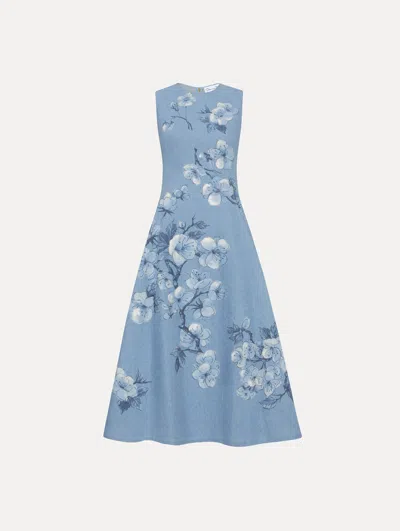Oscar De La Renta Cherry Blossom Denim Dress