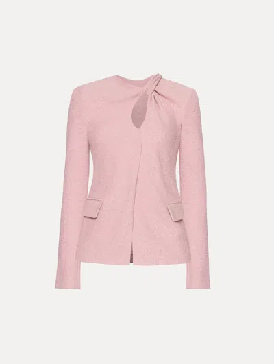 Oscar De La Renta Twist-detailed Tweed Jacket In Pink