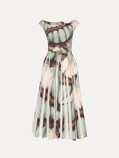 Oscar De La Renta Abstract Butterfly Cotton Poplin Dress