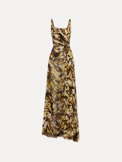 Oscar De La Renta Abstract Butterfly Silk Chiffon Gown