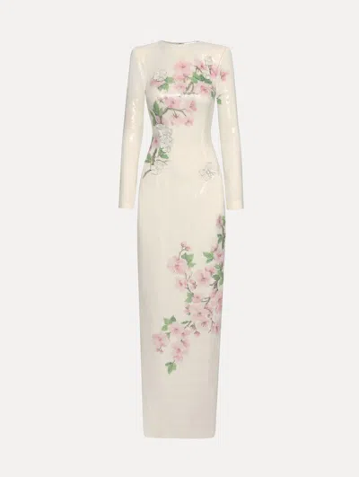 Oscar De La Renta Sequin Jersey Cherry Blossom Gown