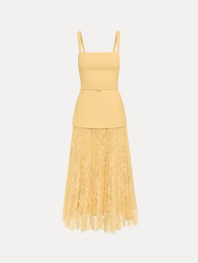 Oscar De La Renta Orchid Guipure Tweed Midi Dress