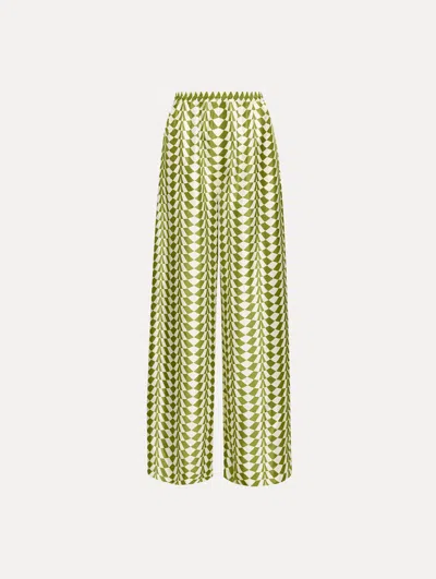 Oscar De La Renta Geo Silk Twill Wide Leg Pant