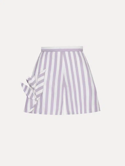 Oscar De La Renta Floral Cutout Striped Shorts