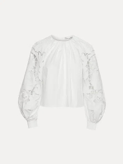 Oscar De La Renta English Rose Cutout Cotton Poplin Blouse