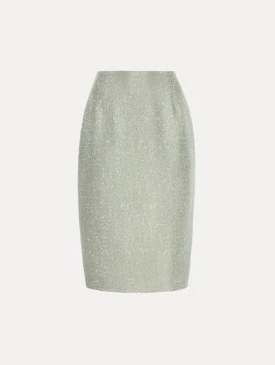 Oscar De La Renta Sequin Tweed Pencil Skirt In Green