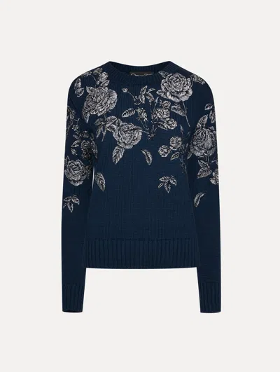 Oscar De La Renta Rose Embroidered Pullover