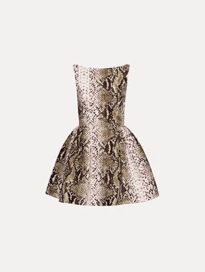 Oscar De La Renta Snake Faille Cocktail Dress