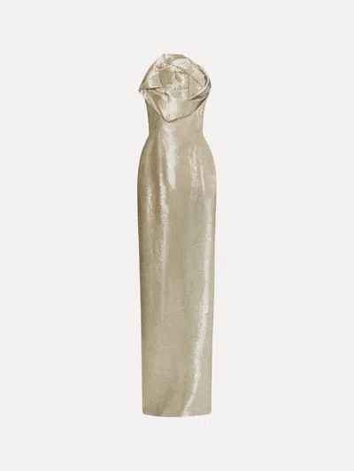 Oscar De La Renta Rosette Bugle Bead Column Gown