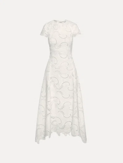 Oscar De La Renta Guipure Lace Midi Dress In White