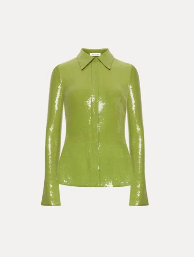 Oscar De La Renta Sequin Jersey Button-up Shirt
