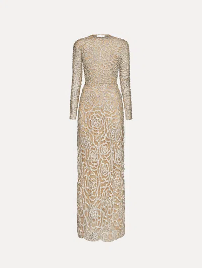 Oscar De La Renta English Rose Crystal Embroidered Gown